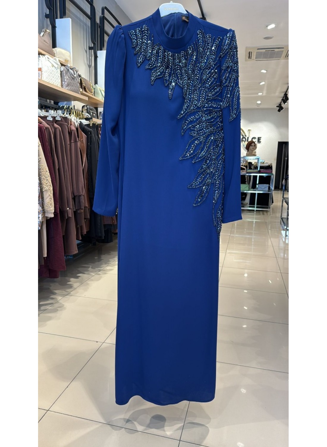 LACİVERT EL İŞLEMELİ ABİYE